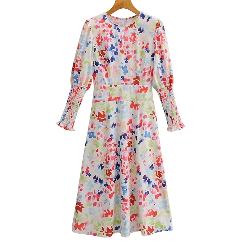 

Summer Women Long Dress Ladies' O-neck Sleeve Printed Dresses Female Streetwear 210524, Multi