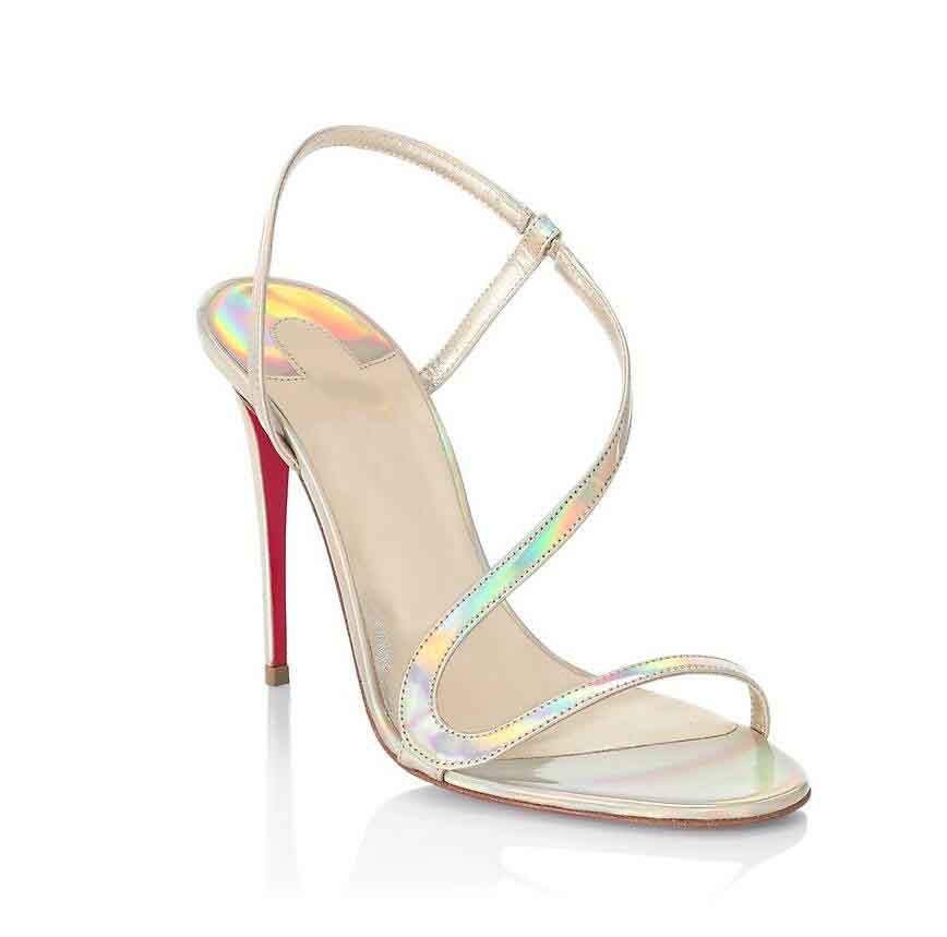 

Women sexy sandals summer high heels red bottom sandal Strass and leather Rosalie Iridescent Leathers Slingback Sandalies