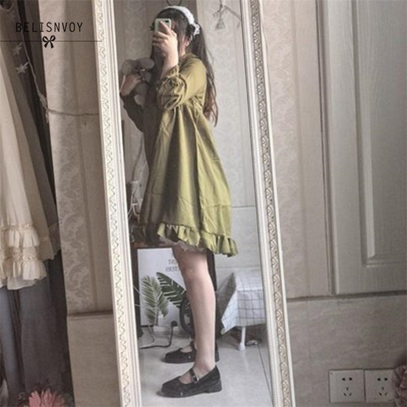 

Vintage Lotus Leaf Lace Earmuffs Doll Collar Dress Women's Dresses Casual Lady Kawaii Sweet Girl Female Harajuku Punk 210520, Navy blue