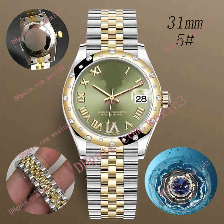 

Woman diamond watch Ladies watches gold 31mmSix clock is jubilee bracelet dial Wide flat strap montre de luxe 2813 Automatic Steel swimming Waterproof Wristwatches, 03