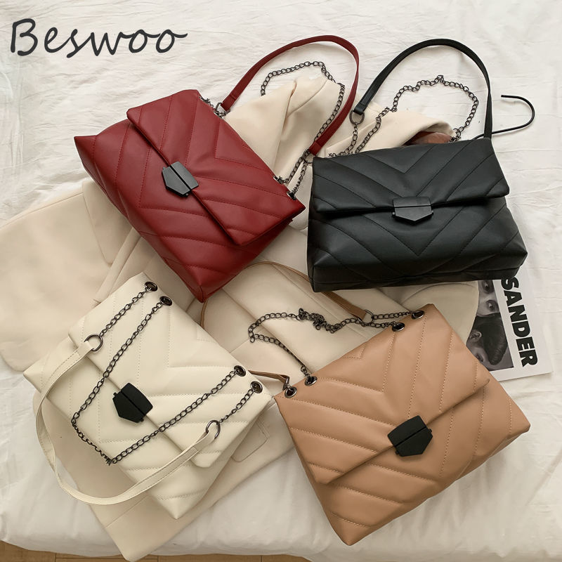

HBP Handbags for Women PU Leather Crossbody Bag 2021 Top Quality Chain Thread Luxury Women's Fashion Shoulder Bags, Black