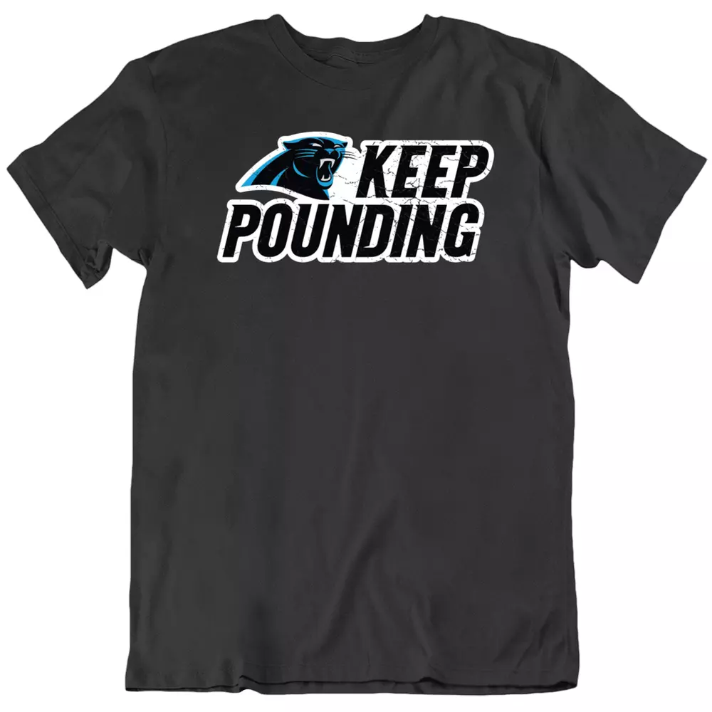 

Carolina Tee Panthers Keep Pounding Logo Football Short Sleeve Men's T Shirt New, White;black