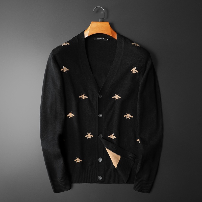 

New Men Luxury Classic Embroidered Bees Spiders Knit Casual Sweaters Cardigan Asian Plug Size High quality Drake #A144, 33