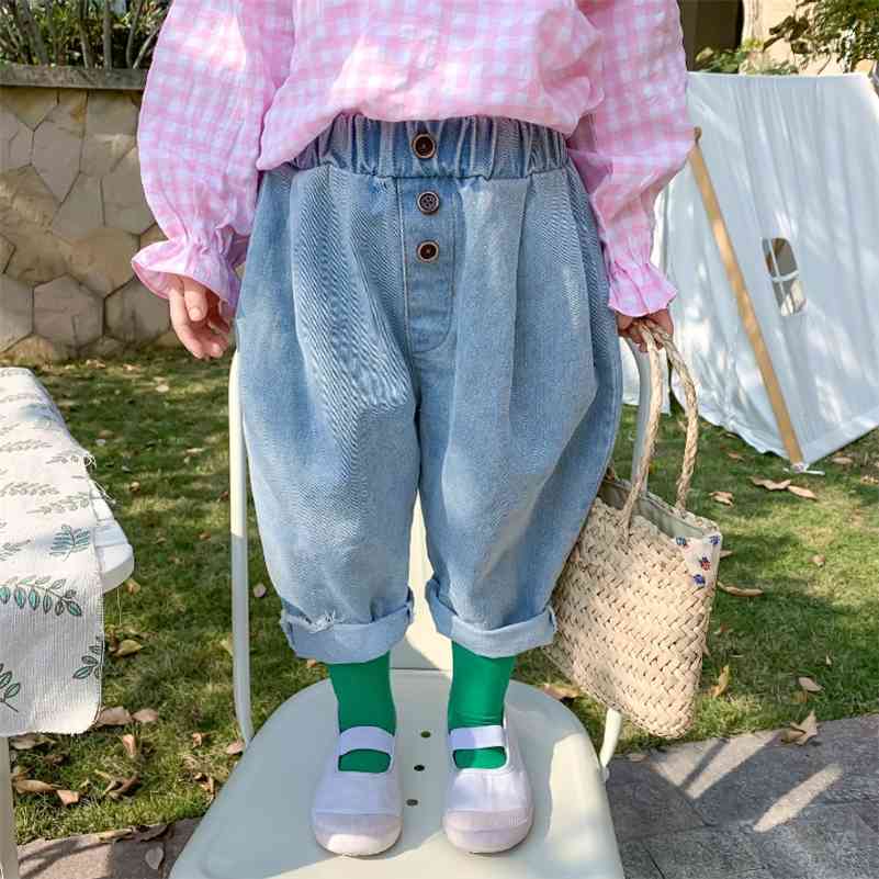 

Spring loose oversized jeans for girls cotton boys style big pocket casual denim pants 210708, Blue