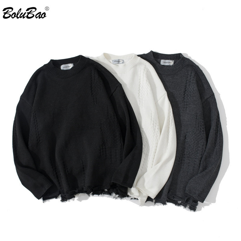 

BOLUBAO Trendy Brand Men Solid Sweaters Men High Street Fashion Base Sweater Autumn Casual Wild Pullover Sweater Male 210518, Black