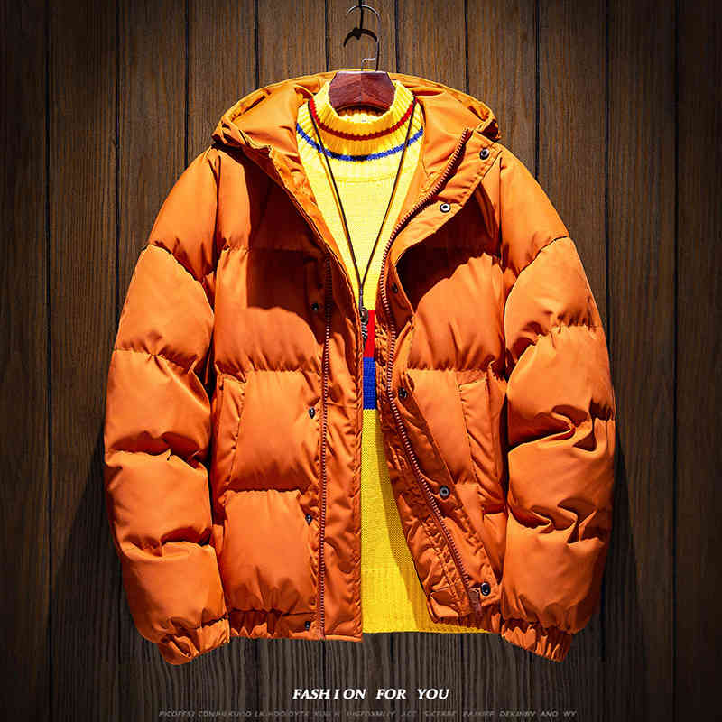 

Men's Jackets Bread service male Korean version trend cotton loose thick jacket couple clothes winter coat Yellow Blue Japan Style EBG5, 1# packing bag
