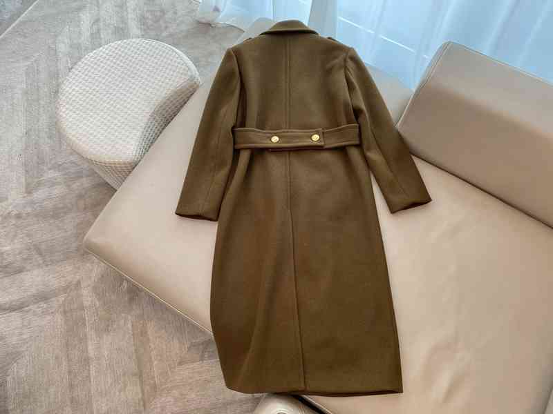 

Women' Wool & Blends large Brown lapel long sleeve metal breasted knee length windbreaker HJTC