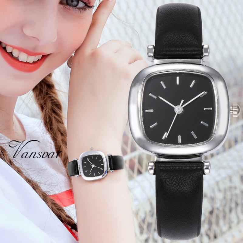 

Wristwatches Vansvar Watches Women Fashion Watch 2021 Luxury Stainless Steel Quartz Bracelet Wristwatch Dress Relogio Feminino Black Pink