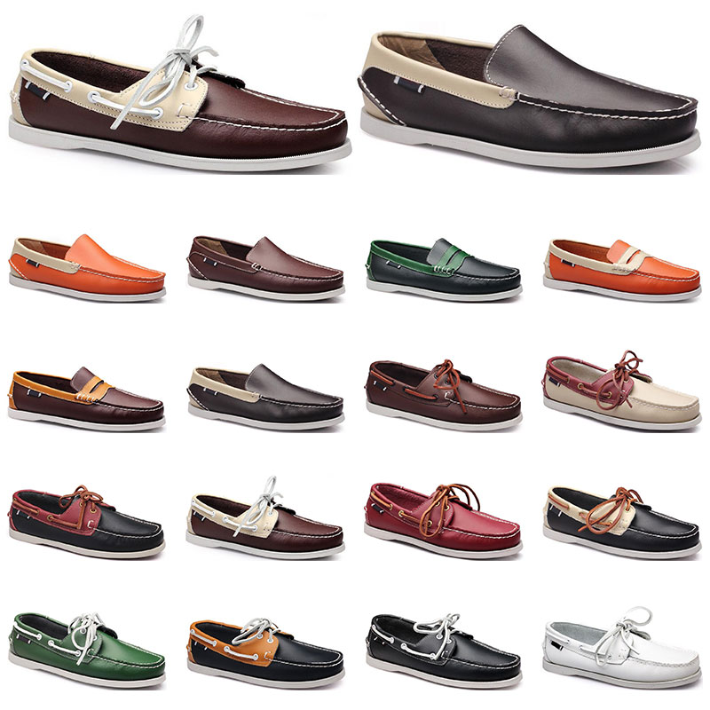 

175 Womens sneakers Sailing shoe mens casual leather shoes black white red green orange brown outdoor trainers size 38-45