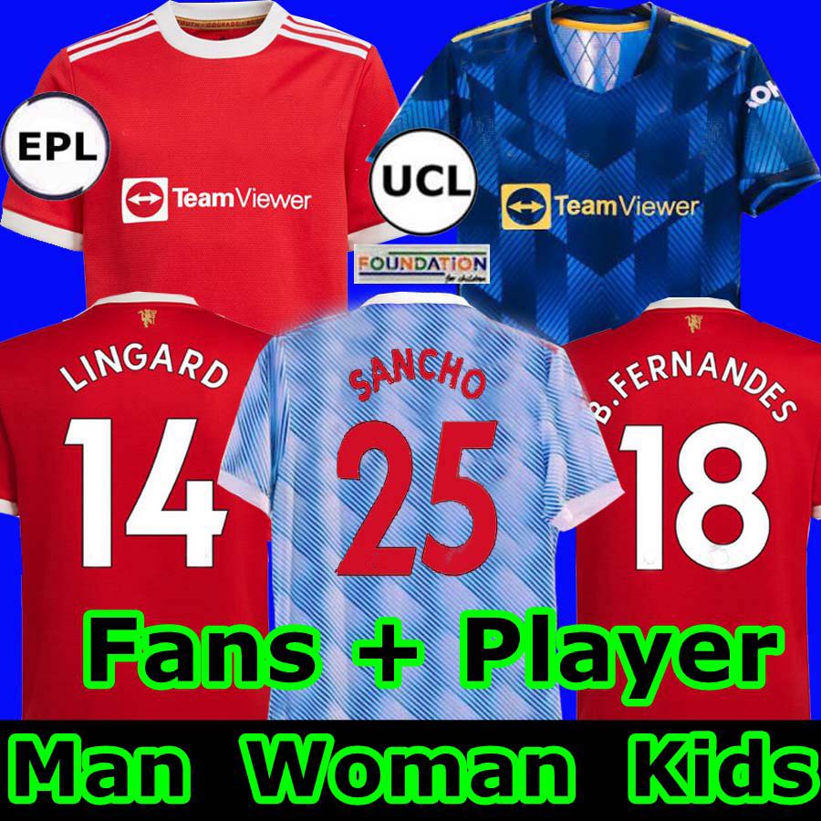

Fans Player SANCHO 25 Manchester home UNITED 21 22 Man UTD soccer jerseys TOP BRUNO FERNANDES LINGARD POGBA RASHFORD football shirt 2021 2022 women+ kids kit shirts, 21-22 home kids kits