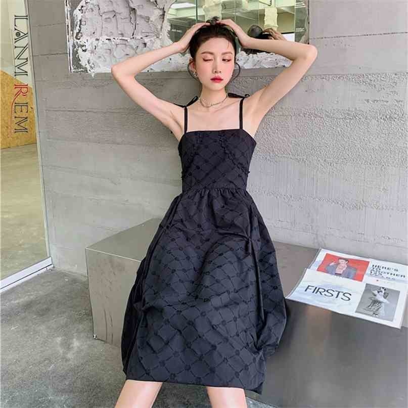 

Women Black A-line Print Sleeveless Sling Dress Large Size Lady Elegant Summer Long Dresses Arrivals 2H122 210526