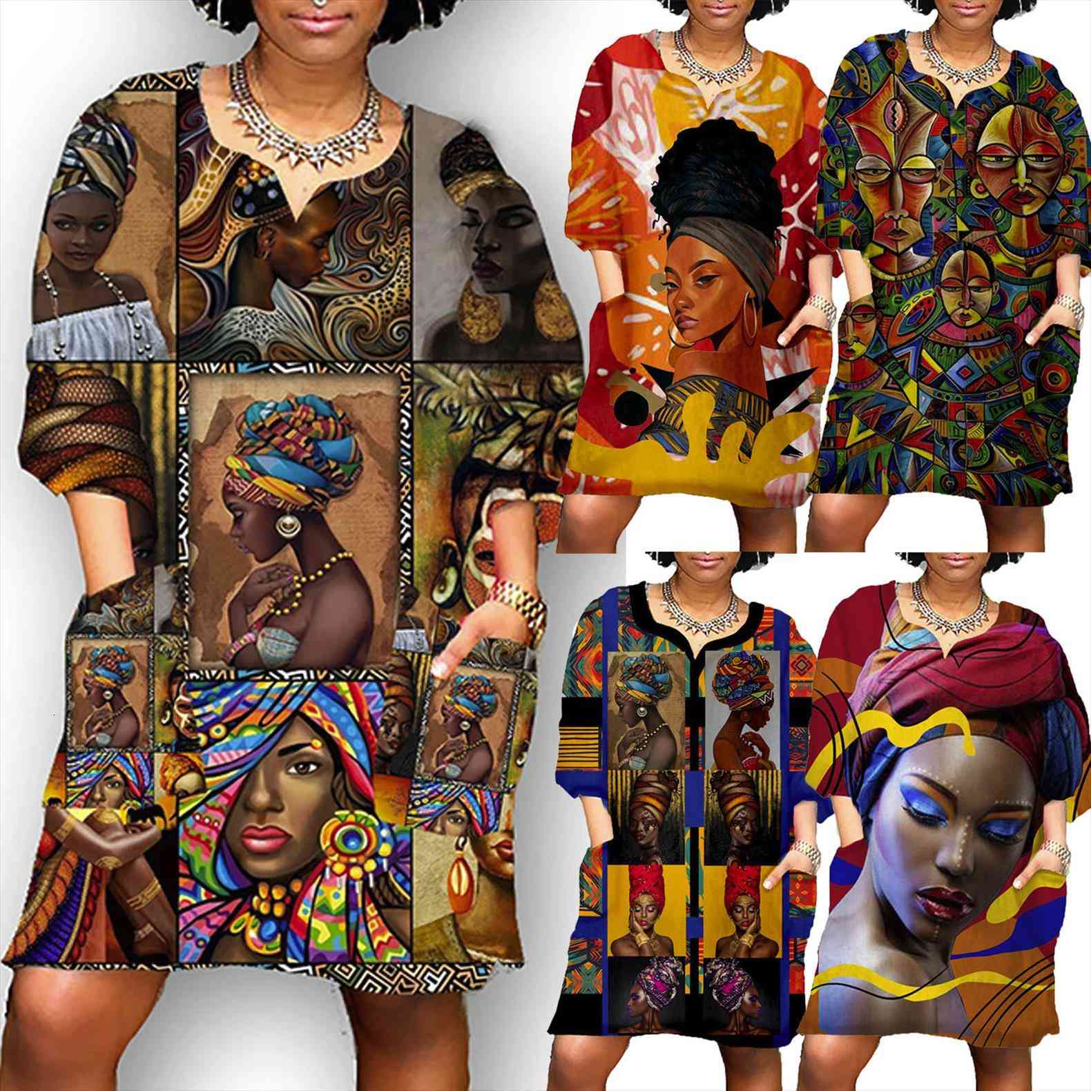 

african dashiki print news womens dresses tribal ethnic fashion v neck ladies clothes casual dress robe party, Black;gray