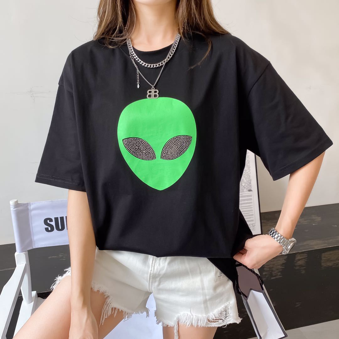 2021 T-shirt de la mode de luxe Lettre à la tête d'Alien Print Top à manches courtes T-shirt à mi-longueur