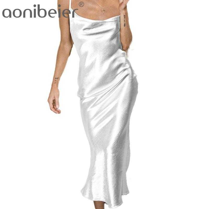 

Off Shoulder Sleeveless Solid Color Dres Backless Lace Up Sexy Midi Glossy Night Club Female Satin Dresses 210604, Blue