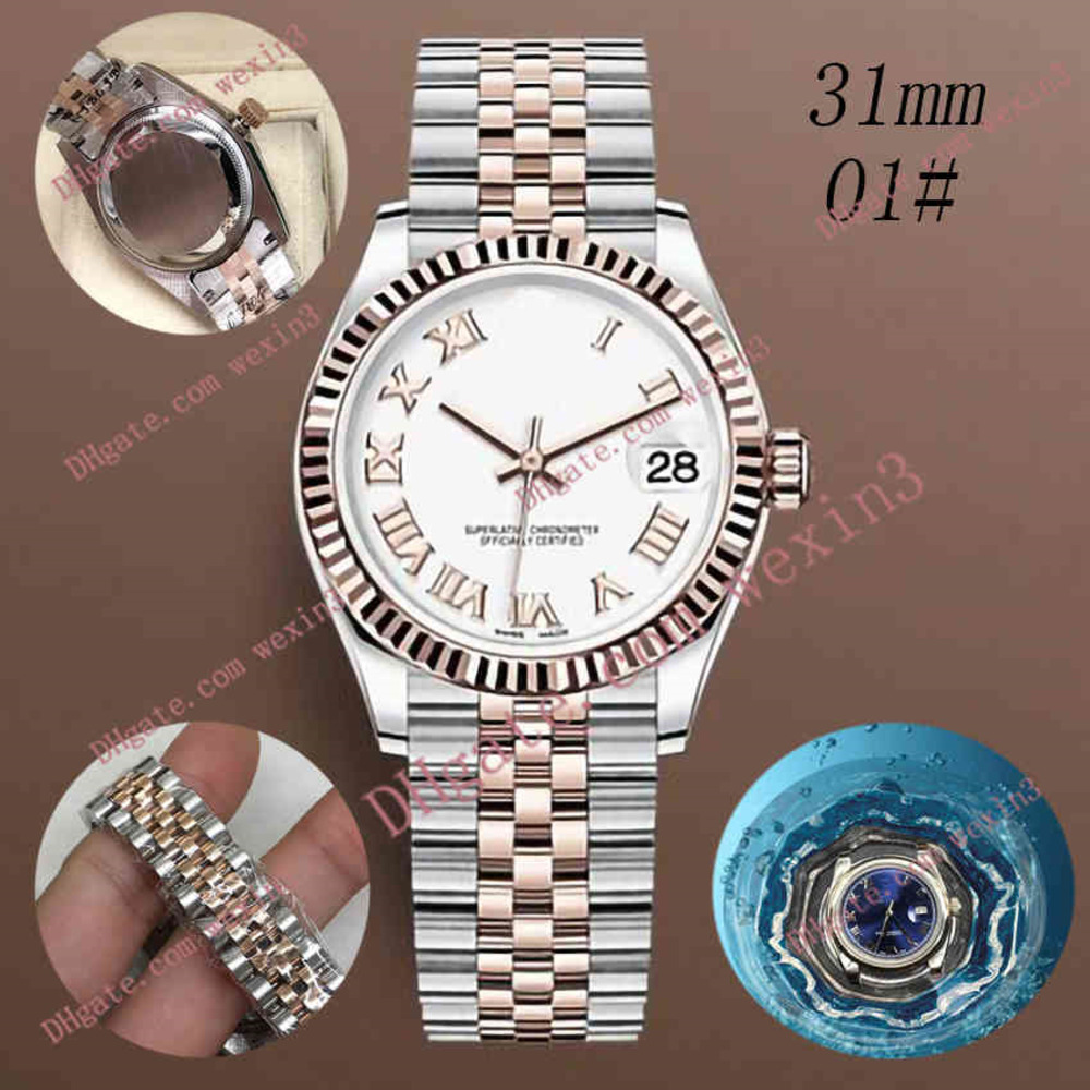 

Deluxe Woman watch 31mm Mechanical automatic Serrated edge roman numerals jubilee band fluted Bezel montre de luxe 2813 Steel Waterproof Watches, 01