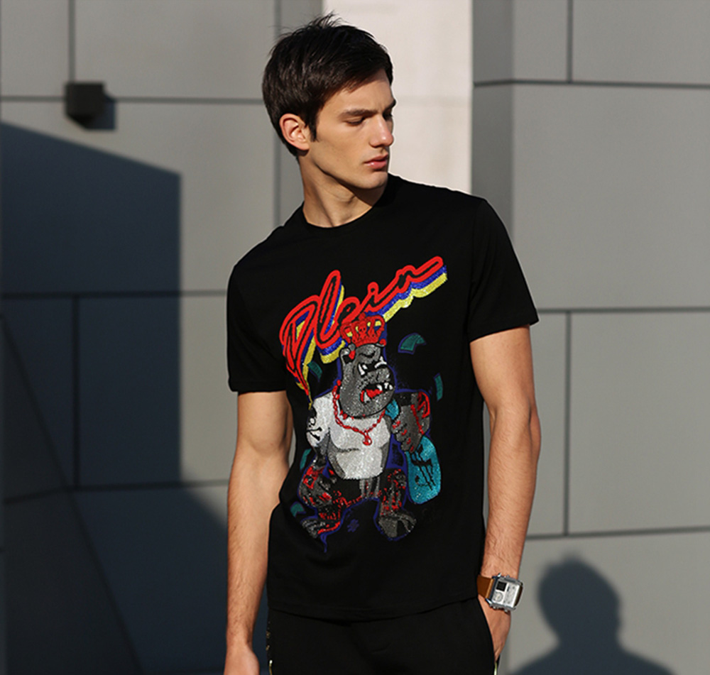 

PINK PARADISE PLEIN T-shirts Brand Designer Rhinestone Skull Men T Shirts Classical High Quality Hip Hop Streetwear Tshirt Casual Top Tees fszw591002, Black