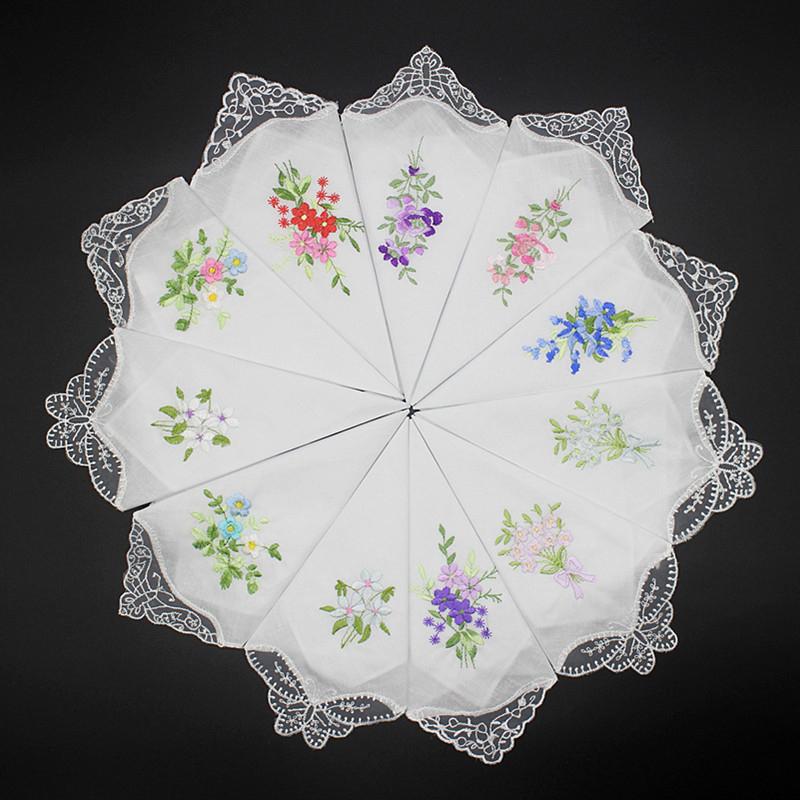 

Vintage Pure Cotton White Lace Handkerchief Single Angle Flower Embroidery Ladies Napkin Household Tableware WH0088