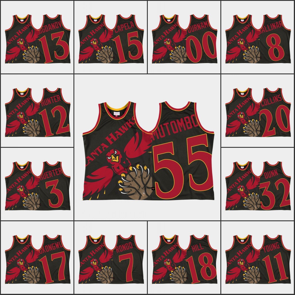 

Men Atlanta Hawks''Trae Young Dikembe Mutombo John Collins Solomon Hill Onyeka Okongwu Clint Capela Custom Big''Face 2.0 Black Jersey