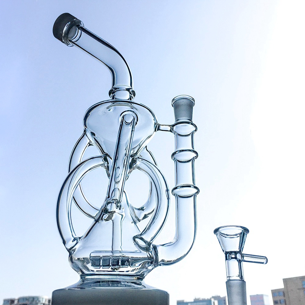 

11 Inch Hookahs Inline Perc Percolator Glass Bongs Recycler Bong 14mm Joint Oil Dab Rigs Clear Water Pipes With Bowl