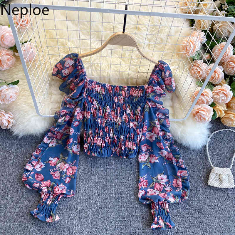 Camicia a maniche per chiffon floreale di Neploe Chic Shiffon floreale Selluiche da donna Slimt Slip Short Lerst Crout di camicetta corta 4H191 2104