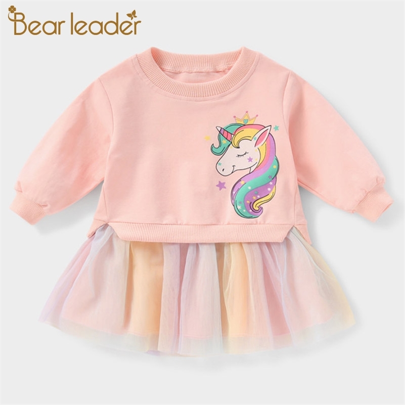 

Bear Leader Baby Girls Cartoon Cute Clothes Children Mesh Patchwork Dress Kids Girls Unicorn Pattern Princess Dress 210708, Az2377purple