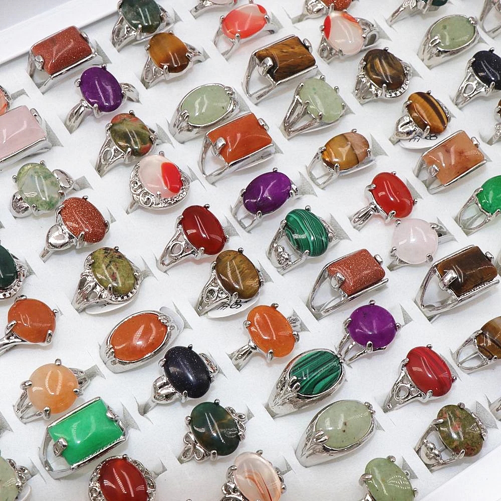 

Wholesale Nature Stone Metal Rings Fashion Jewelry For Women Party Wedding Mix Style