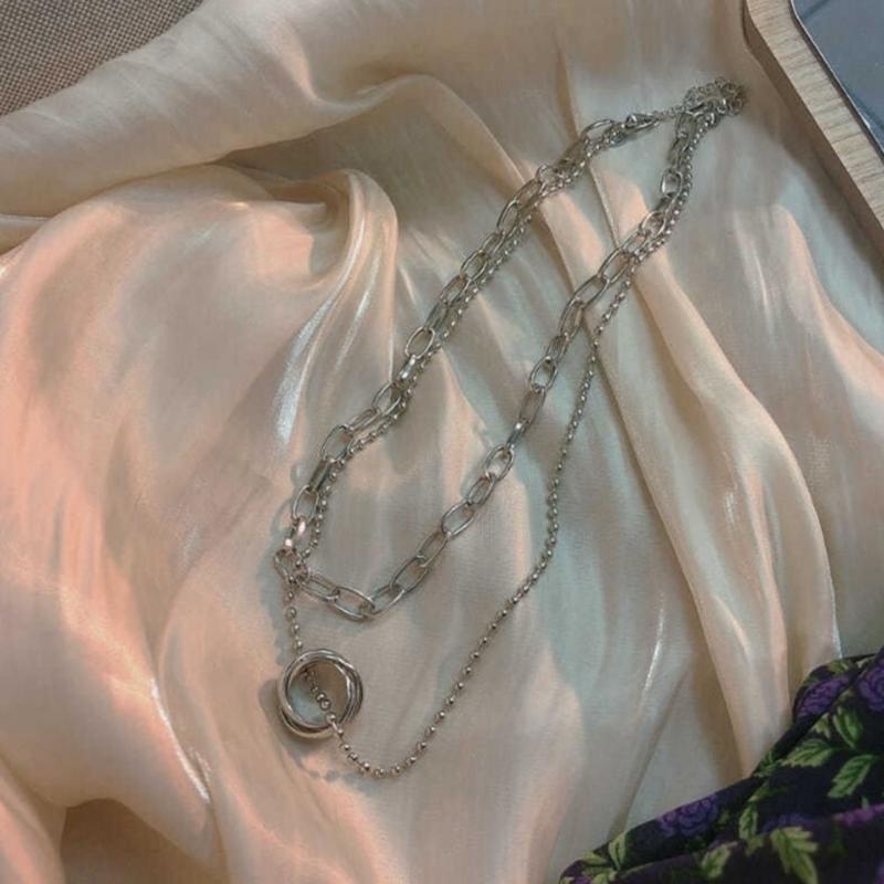 

Pendant Necklaces Hip Vintage Multi Layered Necklace For Women Personality Silver Color Round Circle Clavicle Chain Jewelry