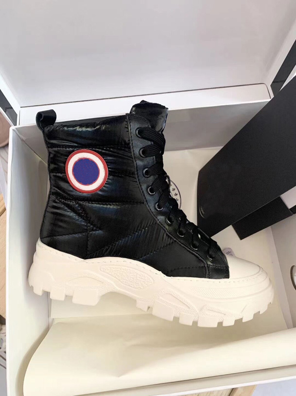 

High quality winter women's leather snow boots fashion down jacket fabric luxury inner layer wool design thick warm boot non slip thickened, Black