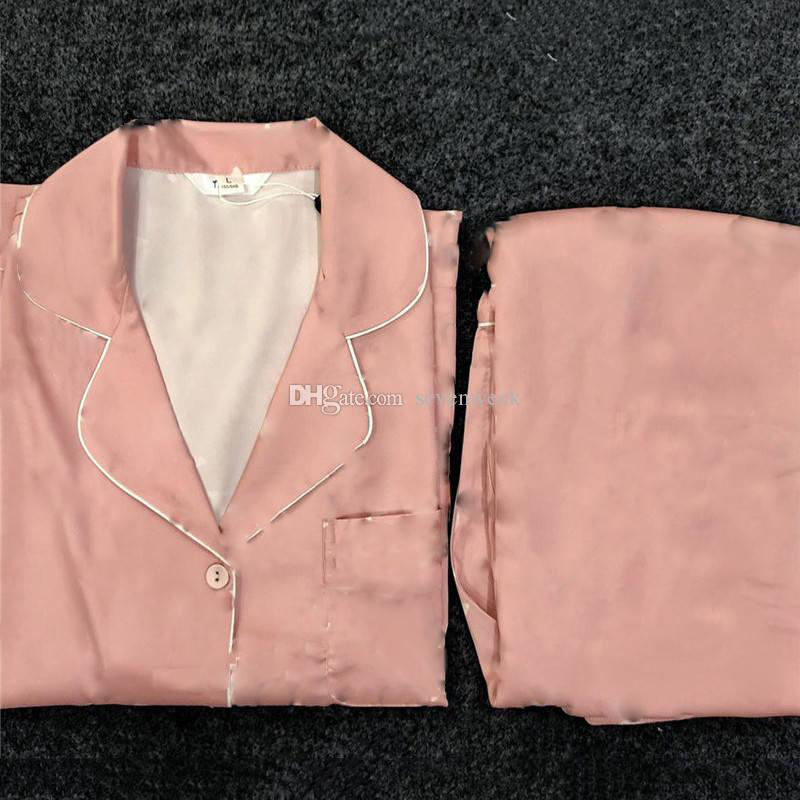 

Letter Print Womens Pajamas Sleepwear Home Clothing Fashion Silky Satin Women Pyjamas Winter Long Sleeve Ladies Nightwear, Pink