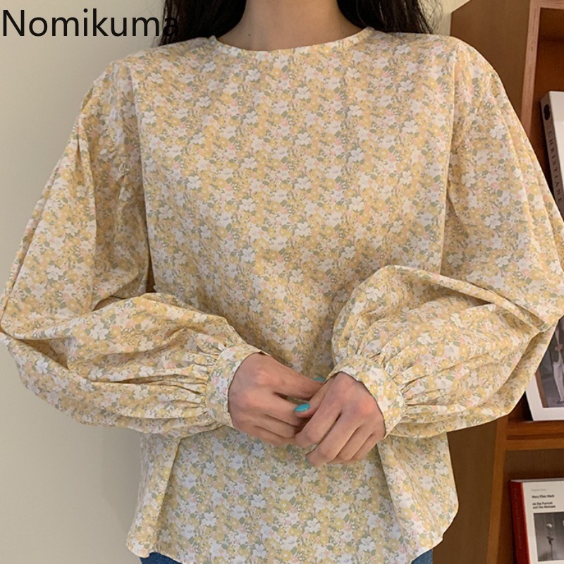 Nomikuma Floral Women Doll Shirt Korean Lantern Sleeve Chic Blouses Spring Summer Sweet Vintage Pullover Blusas New 6G442 210427