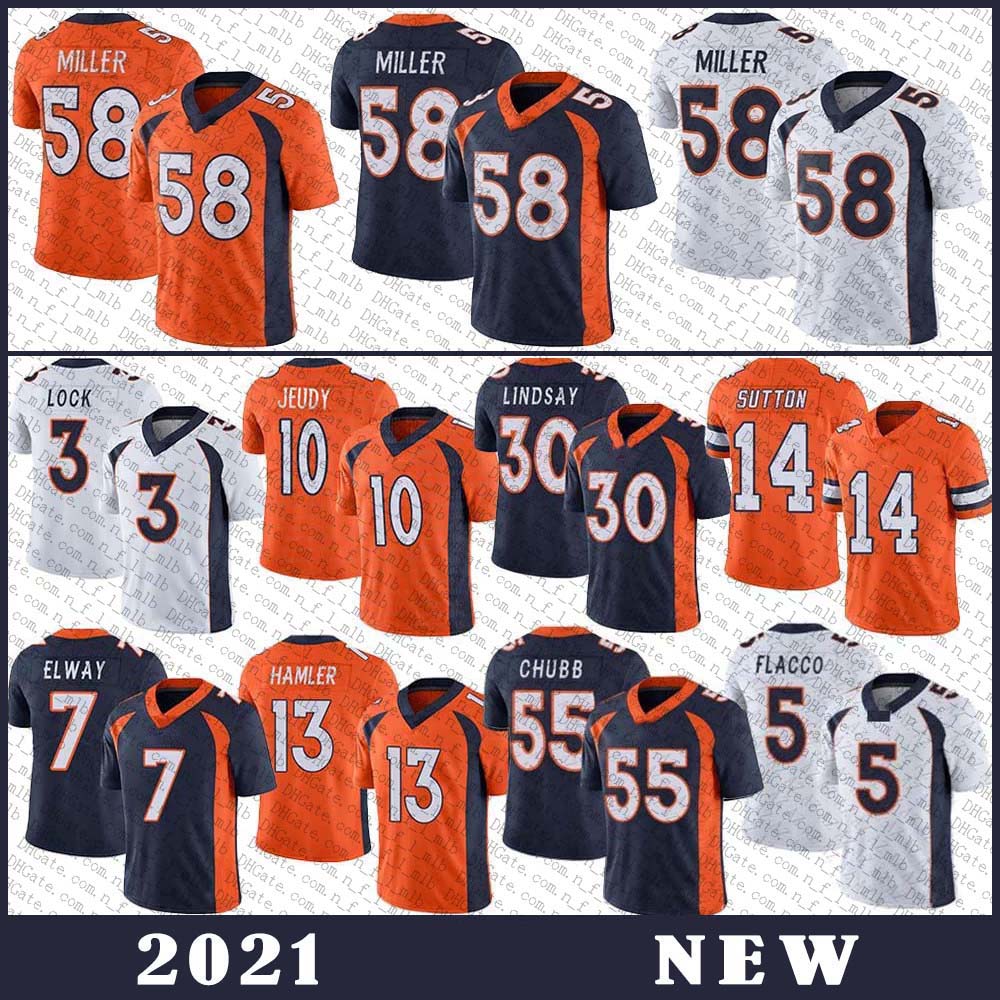 

58 Von Miller Football Jersey 10 Jerry Jeudy 3 Drew Lock 14 Courtland Sutton 55 Bradley Chubb 7 John Elway High quality Stitched jerseys Denver Bronco, Shown