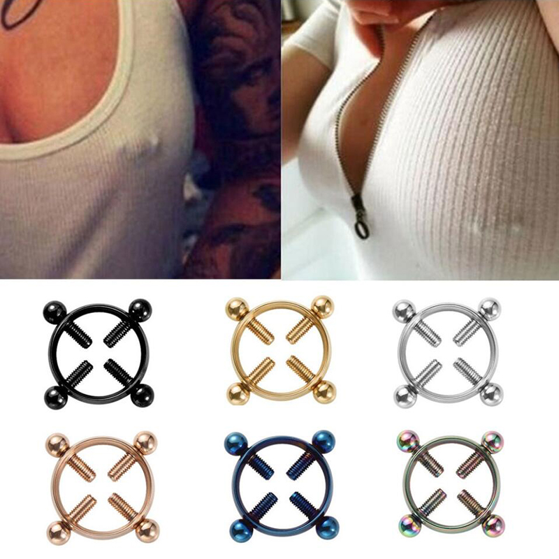 

Screw Nipple Clamps Sexy Piercings for Women Stainless Steel Fake Breast Jewelry Non Piercing Ring Shield