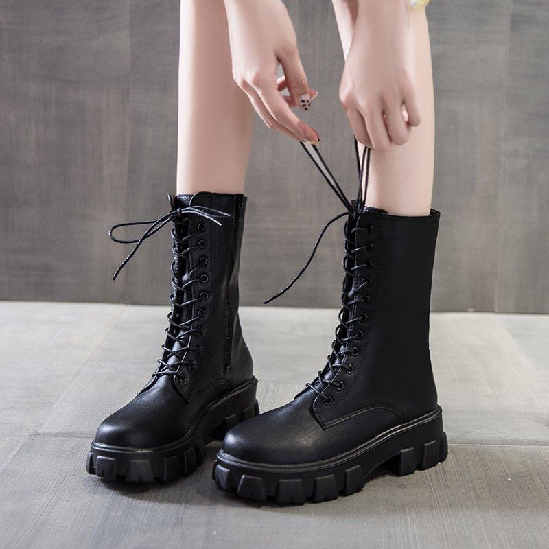 

Boots In Autumn Tube Thick Korean Round Head Bottomed Of And Winter 2021, Black