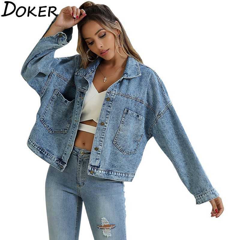 

Autumn Winter Denim Jacket For Women Long Sleeve Turn-down Collar Fashion Casual Coat Female Loose Blue Coats And Jackets 210603