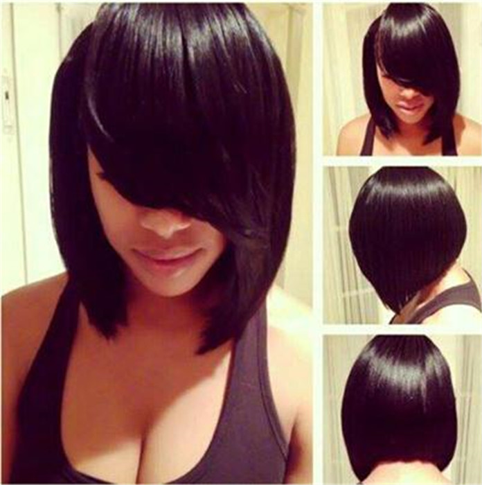 

short human hair wigs Straight Bob Wig Glueless None lace Bob Wigs With Side Bang For Black Women perruque courte Cut Natural Hairlineen