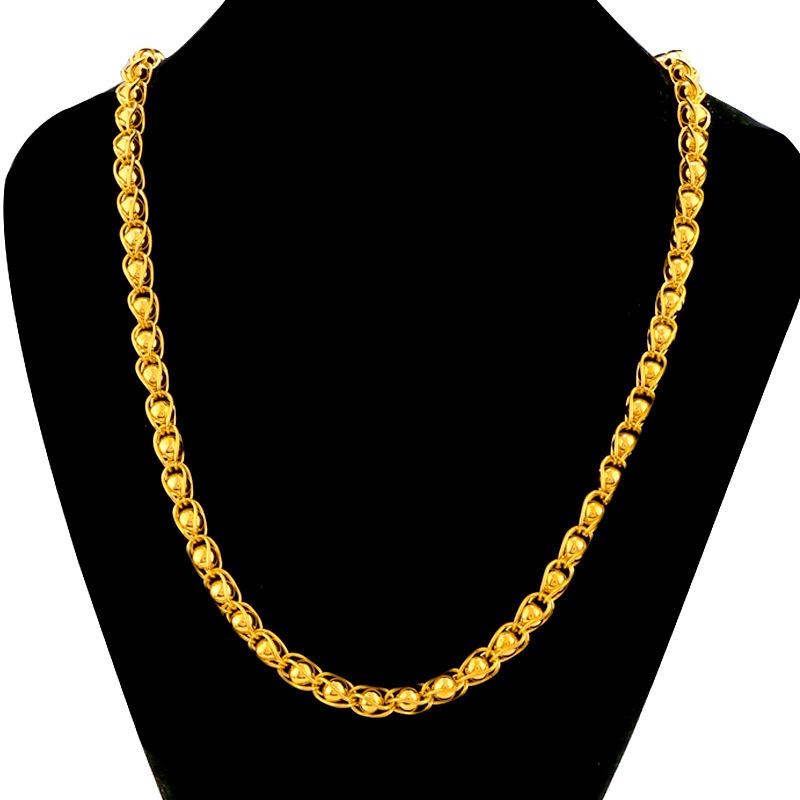 

Chains Classic 14K Gold Men's Necklace For Weddding Anniversary Gifts Exquisite Dragon Twisted Thread Bead Chain Fine Jewelry Male, Silver