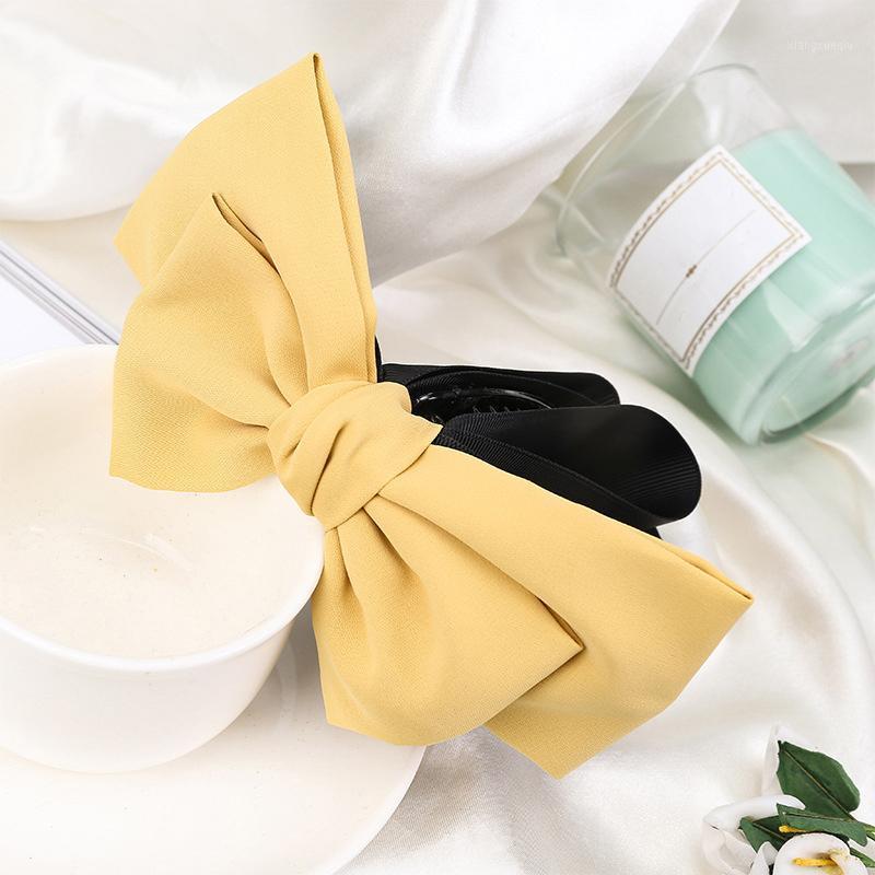 

Korean Sweet Bow Hair Claw Elegant Women Solid Cloth Ties Banana Crab Clips Hold Girl Accessories & Barrettes, Golden;silver
