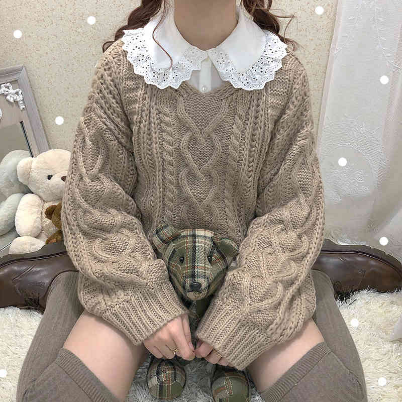 

Women's Sweaters Female winter sweater, knitted or crocheted, thick, , long sleeve, twisted crochet soft v-collar, cropped, pullovers PYHH, 1# shoe box