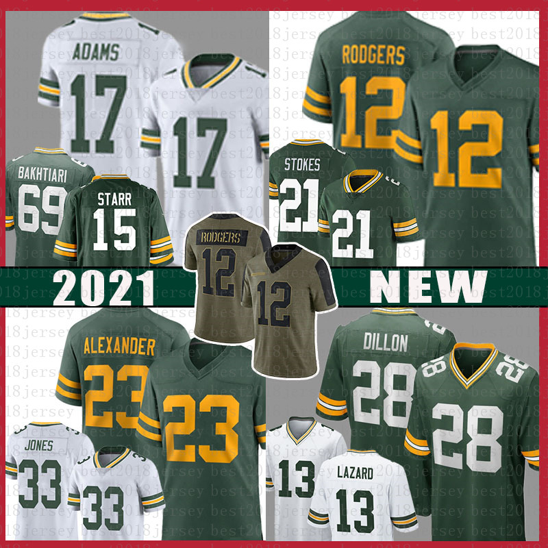 

12 Aaron Rodgers 33 Jones Davante 17 Adams David Bakhtiari Football Jersey Eric Stokes Jaire Alexander Love Bart Starr Darnell Savage Jr A.J. Dillon Favre Allen Lazard, Mens jersey(bzg)