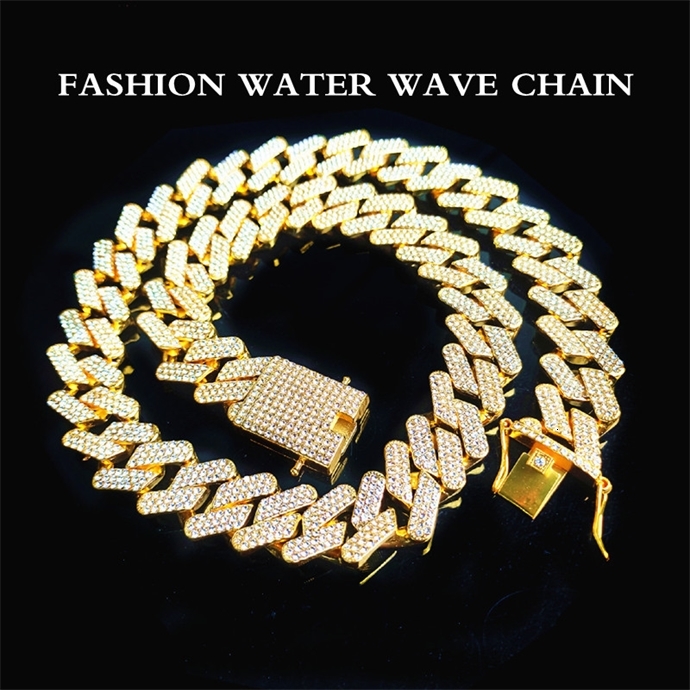 

High quality fashion decorative necklace 20mm three row diamond Miami Cuba chain full of zircon men's hip hopbo