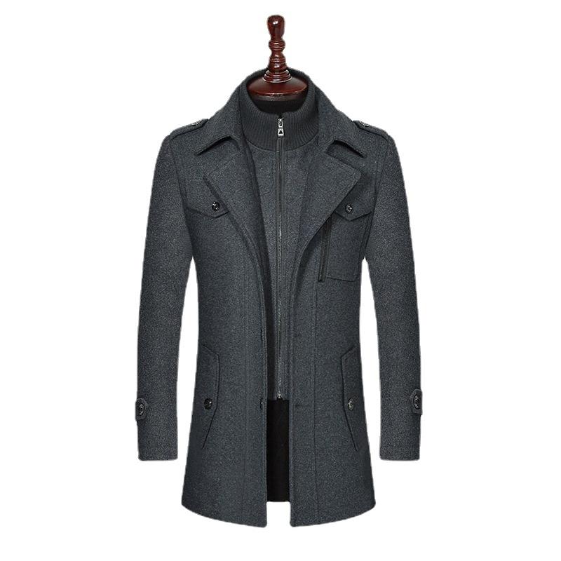 

Men's Wool & Blends 2021winter Mens Double Collar Thick Jacket Single Breasted Trench Coat Men, Black