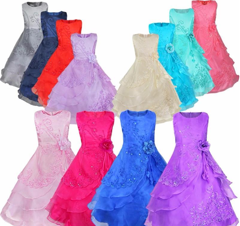 

2021 Drop Shipping Flower Girls Dresses with Petticoat Flower Embroidered Party Wedding Bridesmaid Princess Dresses Formal Children Clothes, Pink