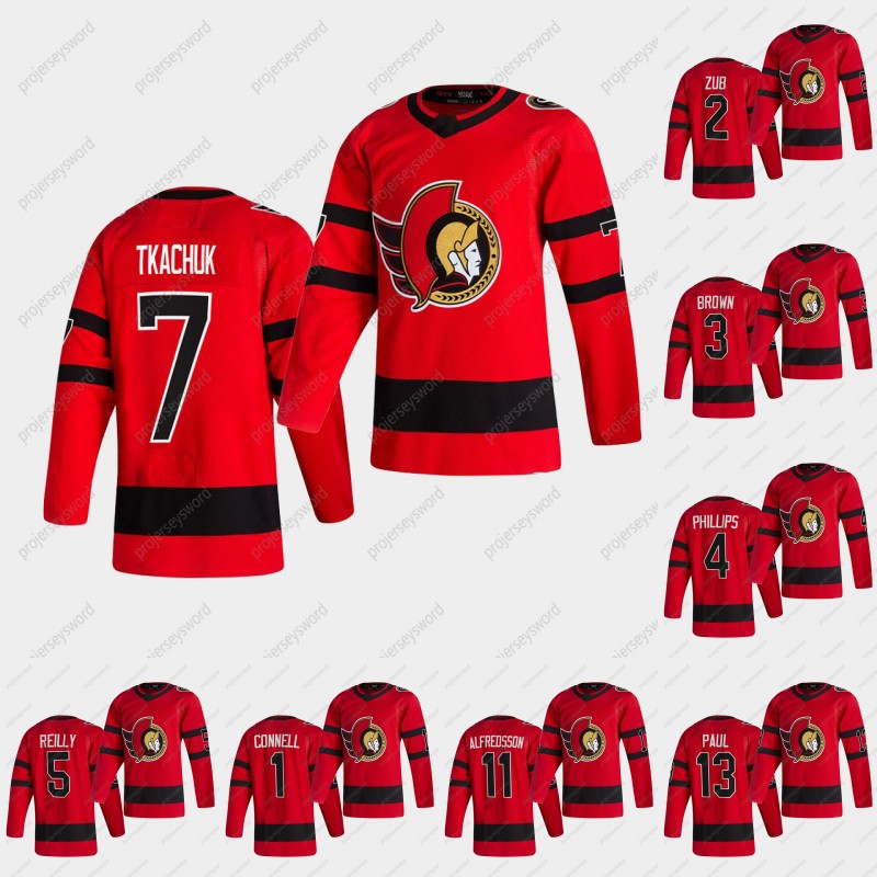 

Ottawa Senators 2021 Reverse Retro Jersey Alec Connell Artyom Zub Josh Brown Chris Phillips Mike Reilly Brady Tkachuk Daniel Alfredsson Nick, Black;red