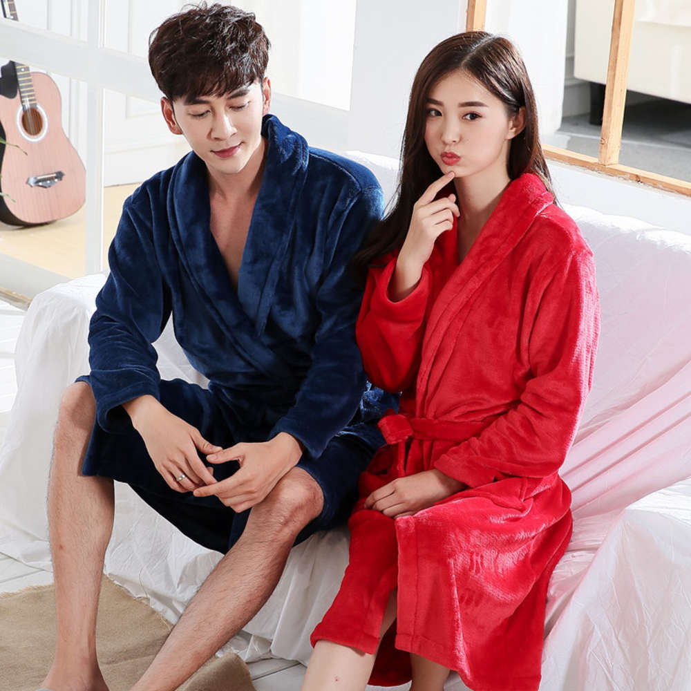

Lovers' robes bathrobes pajamas men's and women's long sleeves thickened flannel coral velvet autumn winter housewear large