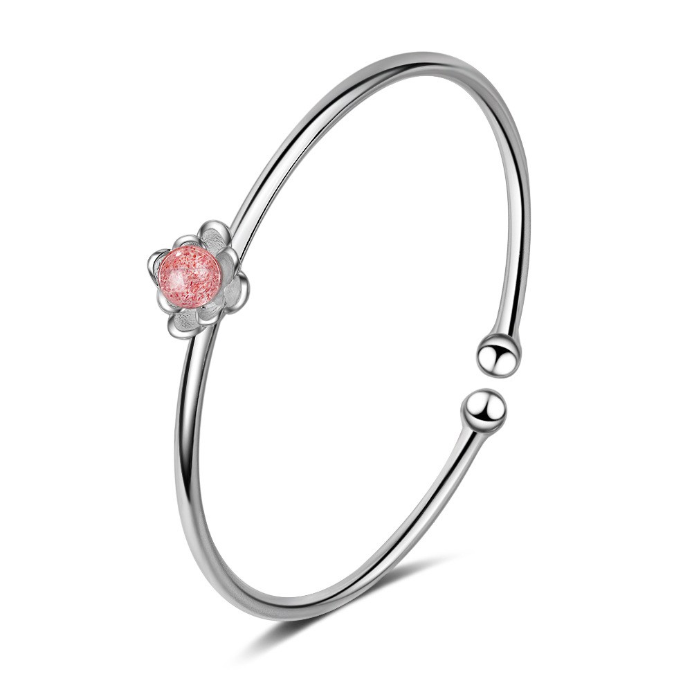 

CR-169 Lotus Bracelet Female Korean Style Sweet Pink Peach Blossom Strawberry Crystal Bracelets Flower Moonstone Hand Jewelry, Golden;silver