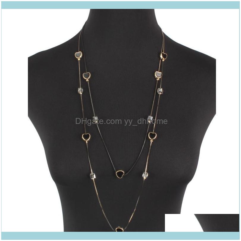 

& Pendants Jewelryglass Crystal Heart Atmospheric Double Necklace Long Sweater Chain Wild Neck Jewelry Aessories Pendant Necklaces Drop Deli