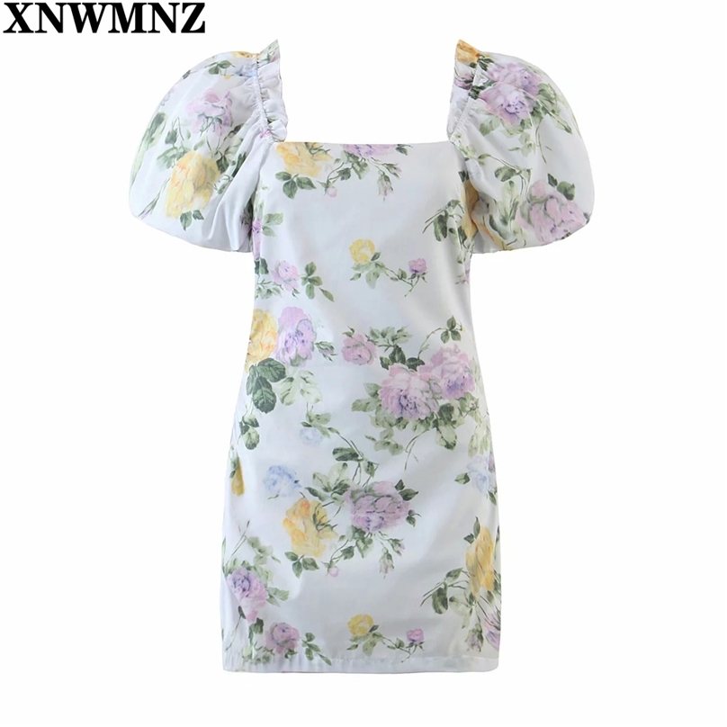 

Dresses Women' Spring Summer Floral Color Printed Bubble Short Sleeve Playful Sweet Cute Temperament Mini Dress 210520, Multi