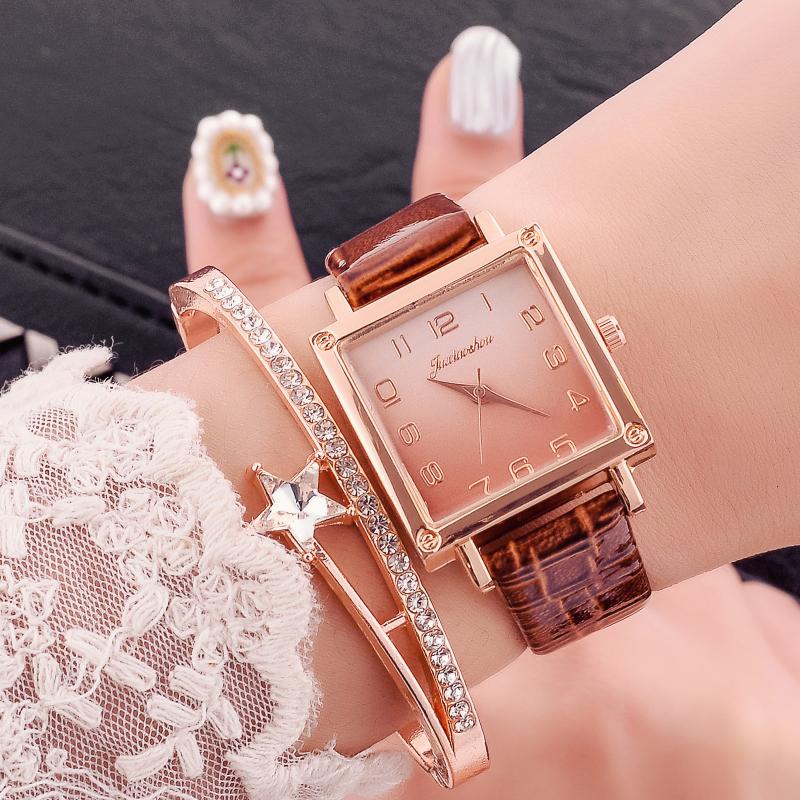 

Wristwatches Movement Women Quartz Watch Women's Casual Simple Dial Leather Band Strap Square Analog Wrist 2021, Red