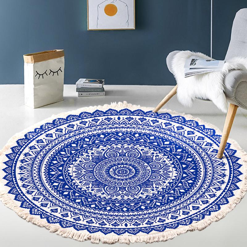 

Carpets Retro Ethnic Style Home Decor With Tassel Round Carpet For Living Room Bedroom Bedside Non-slip Foot Pad El Plain Tapestry, 04