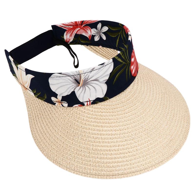 

Braid Sun Visor Hat Outdoor Cap Wide Brim Summer UV Protection Beach Hats, Black;white